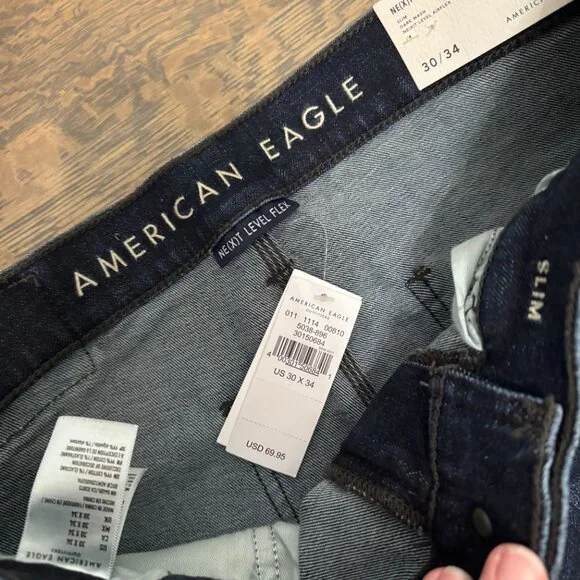 NWT American Eagle Men's Slim Fit Carpenter Jeans - Dark Blue Denim - Size 30x34 - Picture 6 of 9